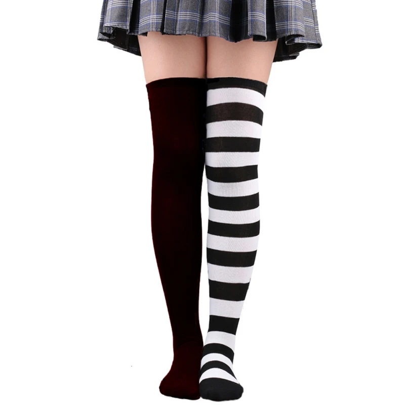 Girls Color Striped Stockings Halloween Cosplay Colorblocking AB Stockings Striped Long Socks Girls Knee Thigh High Socks