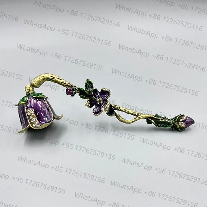 1pc Retro Candle Snuffer Alloy Extinguisher Vintage Bell-Shape Purple Flower Long Handle Enamel Gilt Decor Lily of The Valley