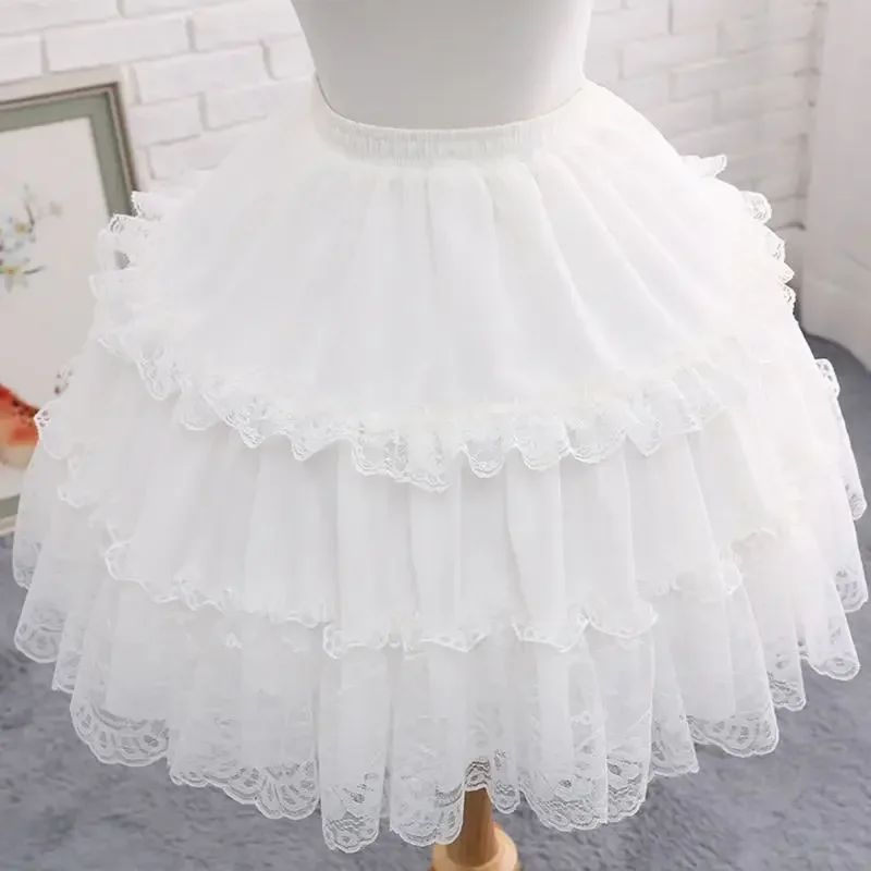 

Women Girls Lolita Cosplay Short Petticoat Ruffles Floral Lace 2 Hoop Underskirt