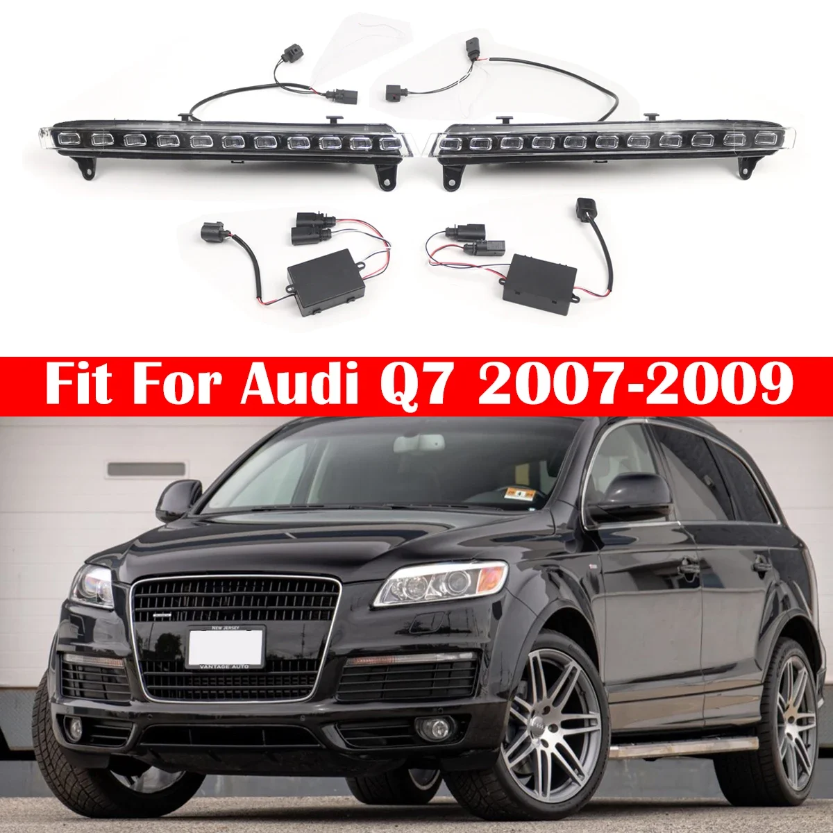 2PCS Set Car Front Bumper LED Daytime Running Lights Fog Lamp For Audi Q7 2007-2009 4L0953041 4L0953042 4L0953041B 4L0953042B