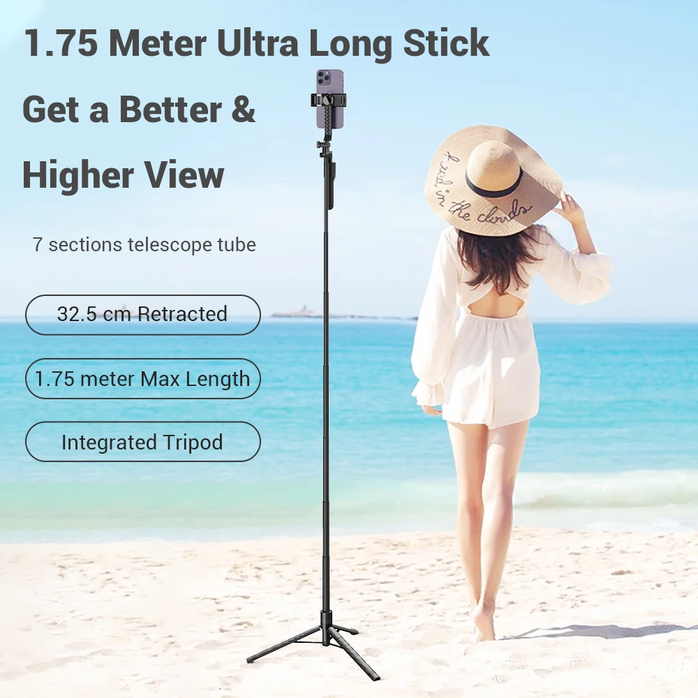 Floor Selfie Stick Phone Holder Tripod Retractable 1.7M Multi-functional Outdoor Live Stand with Fill Light For Smartphone iOS