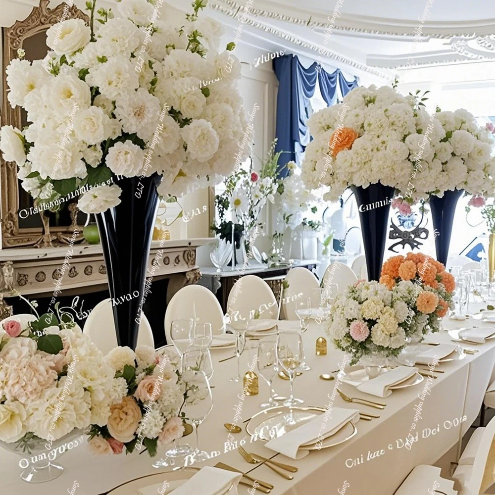 

10 шт., 27 дюймов, роскошный высокий золотой черный столб, подставка для цветов, центральные украшения стола, свадебное украшение