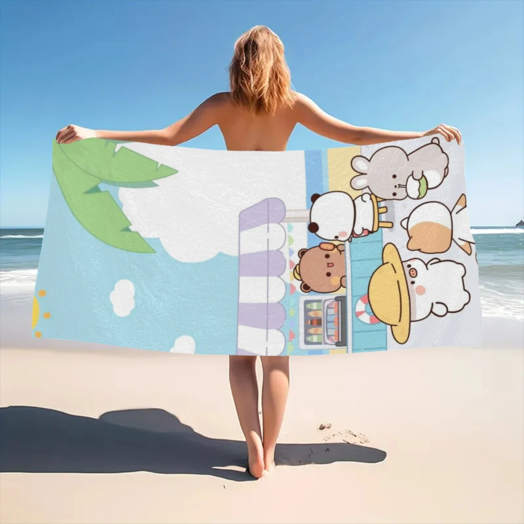 Microfiber Beach Towel Cute Bear Pnada Bubu Dudu Print Quick Dry Sandless Beach Blanket Soft Comfortable for Men Women