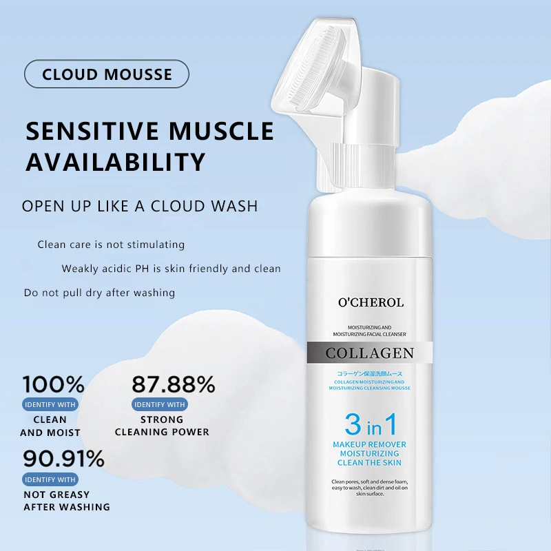 3 in 1 Collagen Facial Cleansing Mousse Moisturizing Hydrating Ready Stock