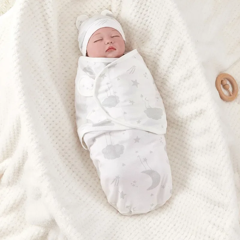 Baby Anti-shock Swaddle Cotton Printed Wrap Spring/Summer Baby Wrap Two-piece Baby Anti-kick Blanket Suitable for 0-3 Months