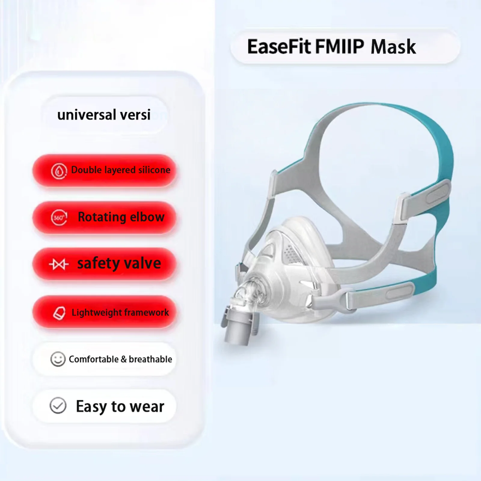 Universal Replacement Full Face Set, Assembly Kit Includes Headgear, Frame, Silicone Cushion and Elbows, Covers Mouth and Nose