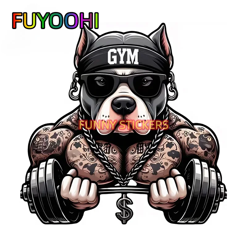 FUYOOHI Tattoo Pit Bull Funny Car Stickers Fashionable Personality Motorcycle Trunk Decals Sunscreen Vinyl Car Refrigerators