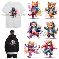 Dancing Cat Ironing Sticker Clothing DTF Fashion T-shirt Hoodie DIY Jacket Heat Transfer Patch Hot Sticker Waterproof
