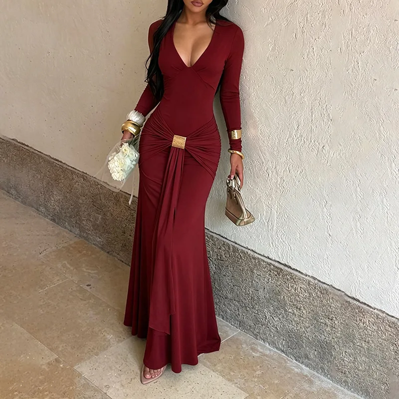 Yj26254 Deep V-neck Long-sleeved Lightweight Clothes, 2026 Autumn. New Collection, Erotogenic And Elegant Body Clothes