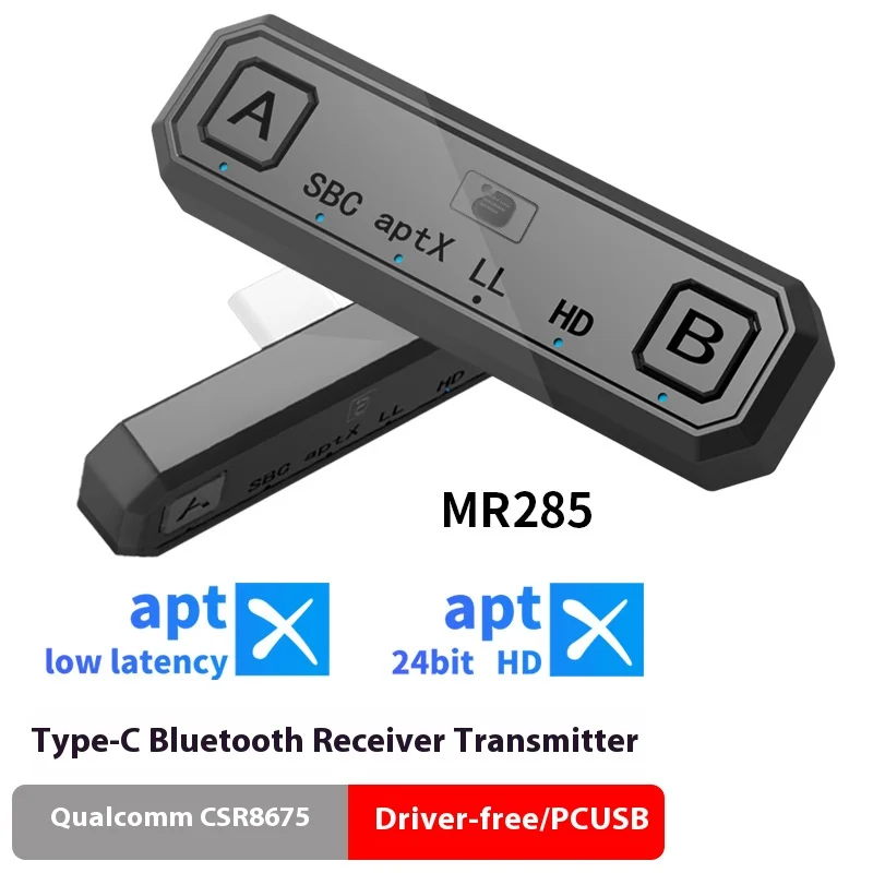 

MR285 Bluetooth 5.0 Wireless Audio Transmitter APTX HD/LL USB Type C Transceiver Adapter For Nintendo Switch Lite PS4 TV