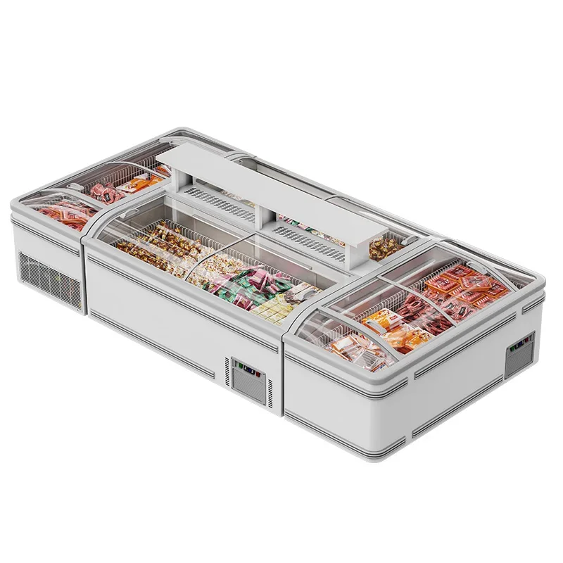 

Cold Food Display Deep Chest Freezer Glass on Top Aht Curved Freezer Island Freezer Fridge for Sale with Colorful Led