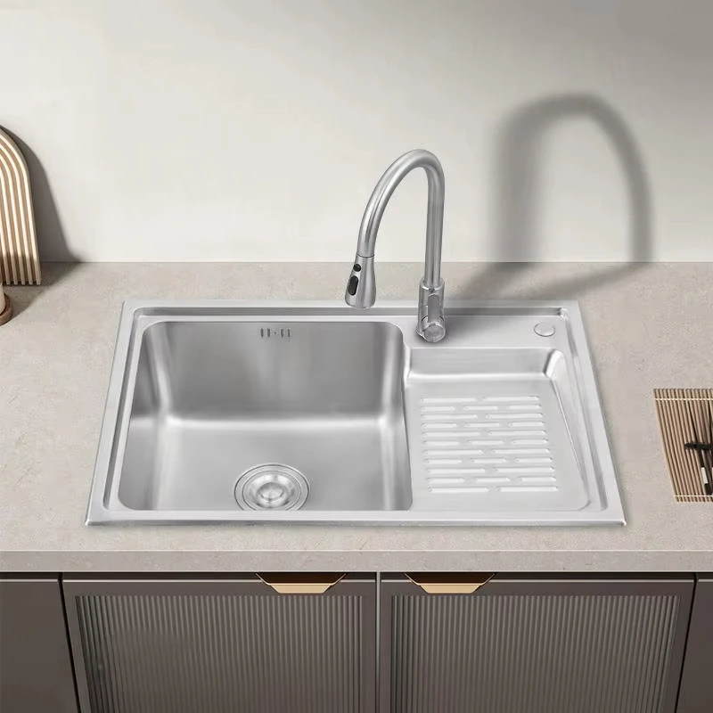 Handmade single bowl stainless steel laundry basin bottom installation hotel kitchen use model