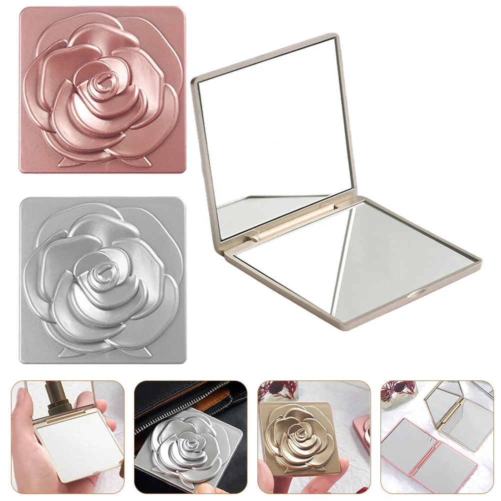 

3Pcs Makeup Mirror Portable Rose Design Compact Folding Dual Sided Pocket Mirror for Travel Use Personal Mirrors