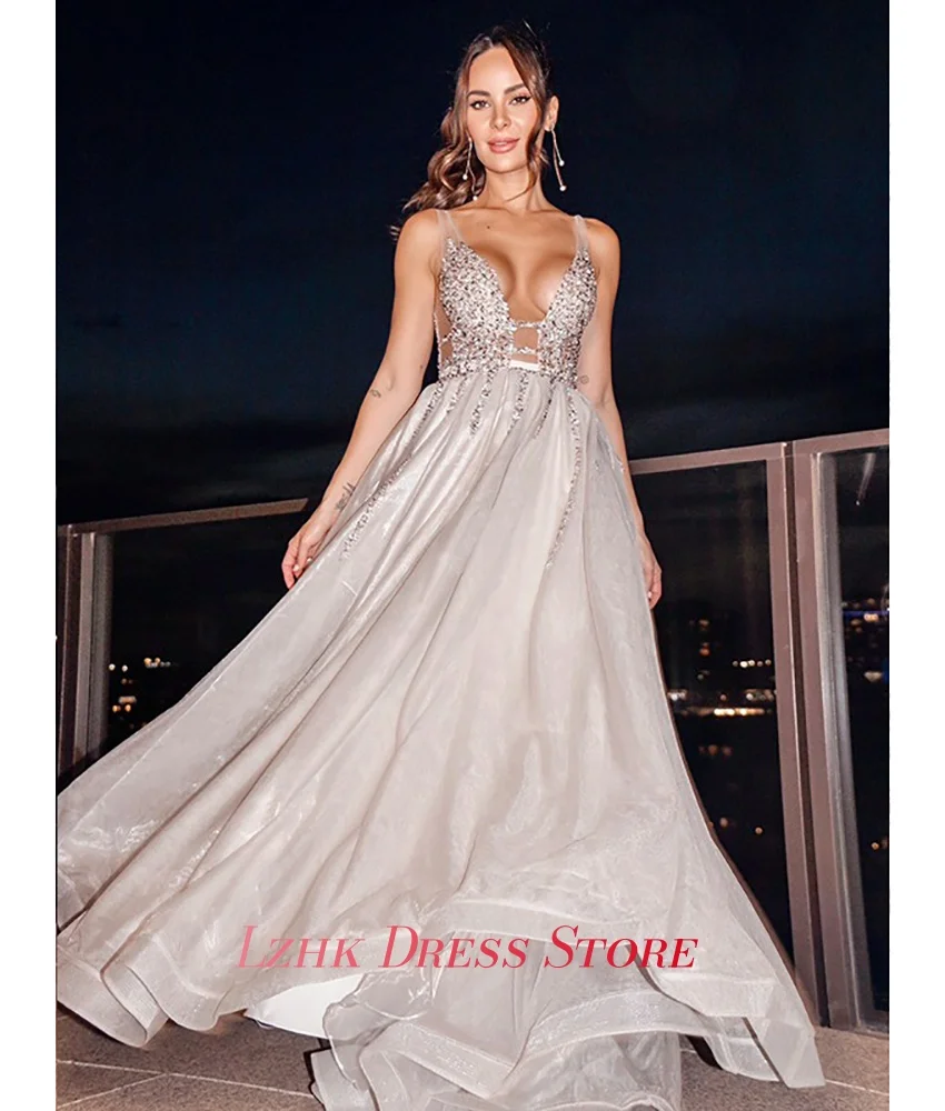 Robe de soirée de luxe personnalisée, paillettes, cristal, bretelles Spaghetti, ligne a, Organza, haute qualité, sans manches, robes d'occasion spéciale