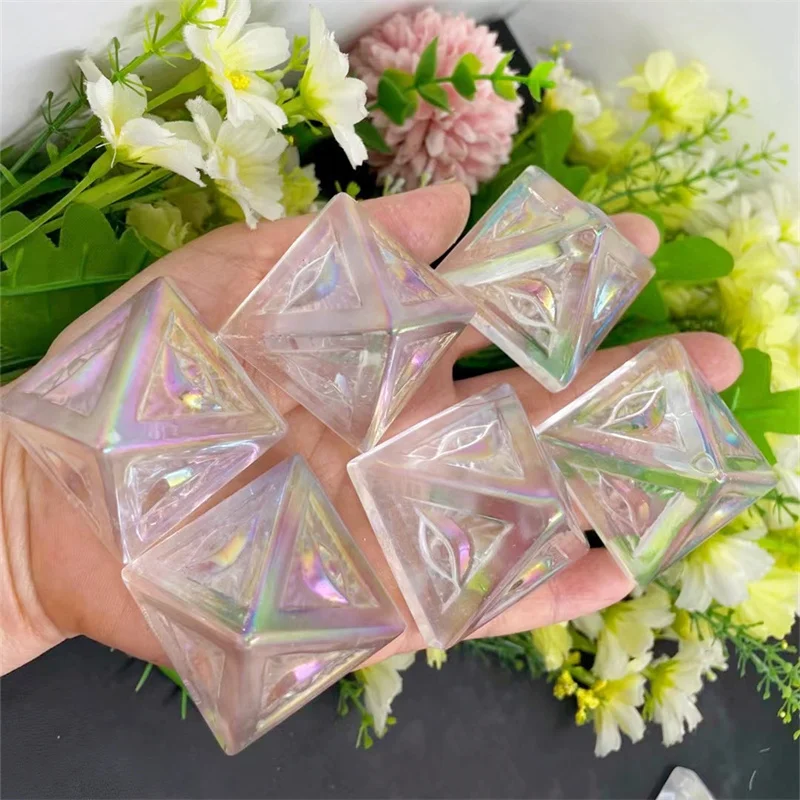 Natural Aura Crystal Quartz All-seeing Eye Pyramid Carving Carved Healing Energy Gemstone Crafts For Fashion Home Decoration