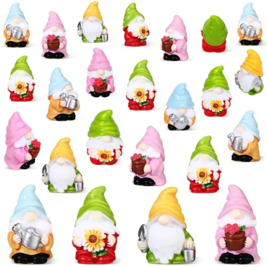

40 Pcs Spring Mini Gnomes Figurine Miniature Spring Gnome Resin Statues Flowers Sunflower Mini Resin Gnomes Table Dr for Summer