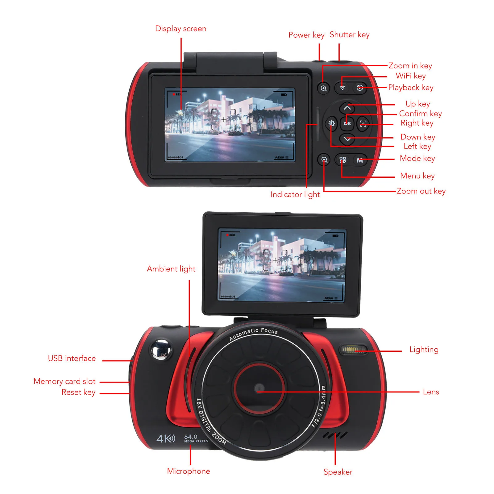 Cámara digital WIFI Retro antivibración Autofocus cámara de viaje compacta 64MP 4K pantalla de 3 pulgadas para Selfie Home