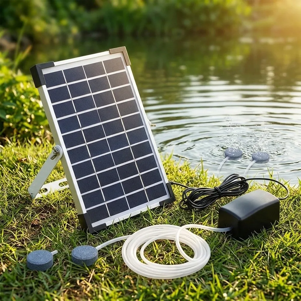 5W Solar Powered Oxygen Pump Monocrystalline Silicon Air Pump For Outdoor Fishing Household Aquarium Pond Aeration Device