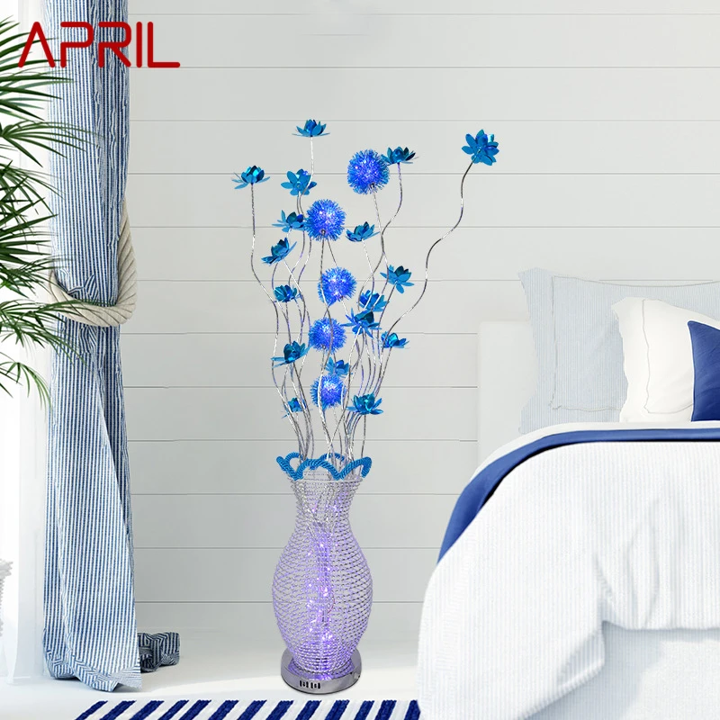 APRIL Nordic Blue Floor Lamp Modern Art Living Room Bedroom Hotel  Aluminum Wire LED Originality Flower Decorative Light