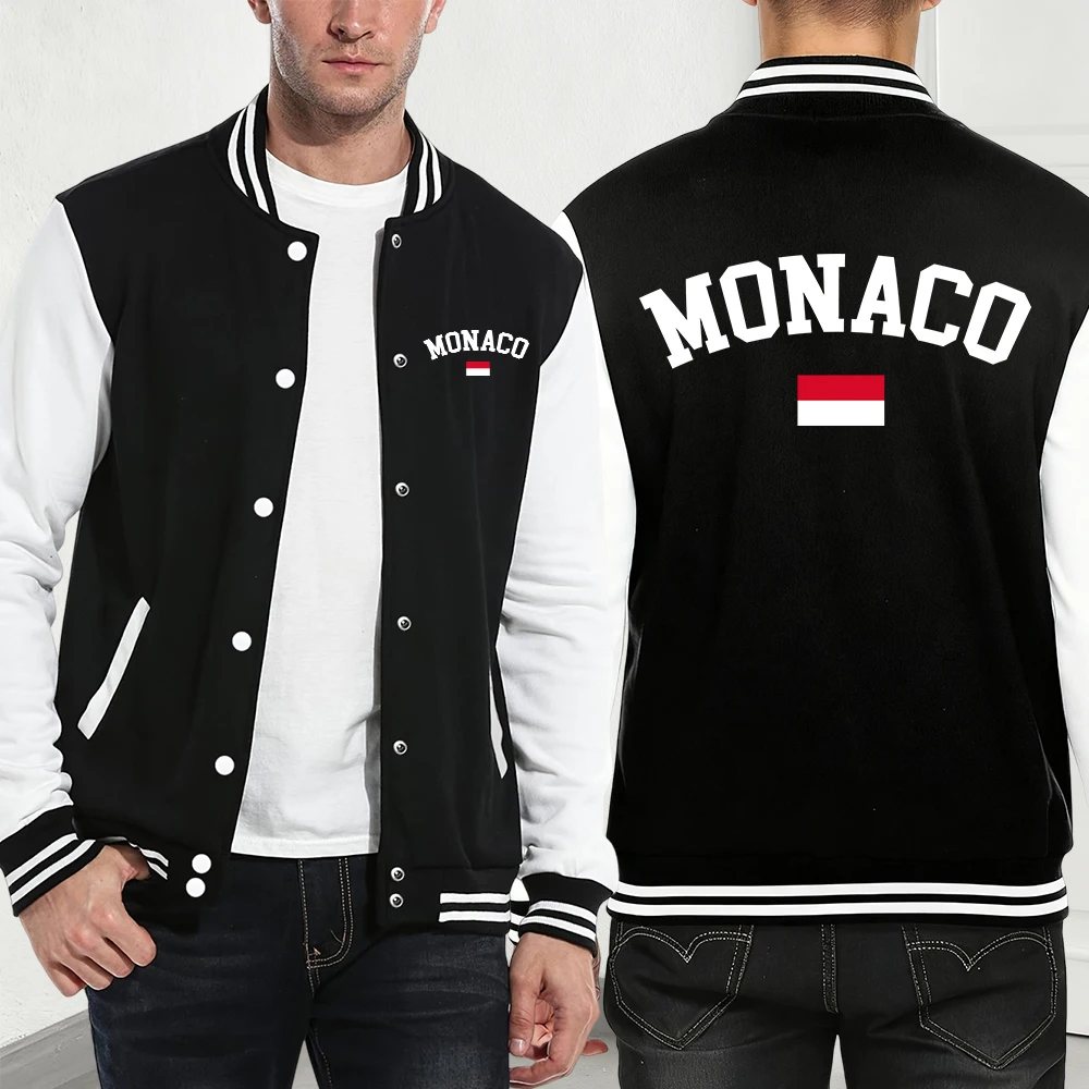 

Monaco Flag Printing Baseball Jersey Mens Autumn Loose Coats Casual Comfortable Jackets Basics Pocket Fleece Warm Men'S Clothes