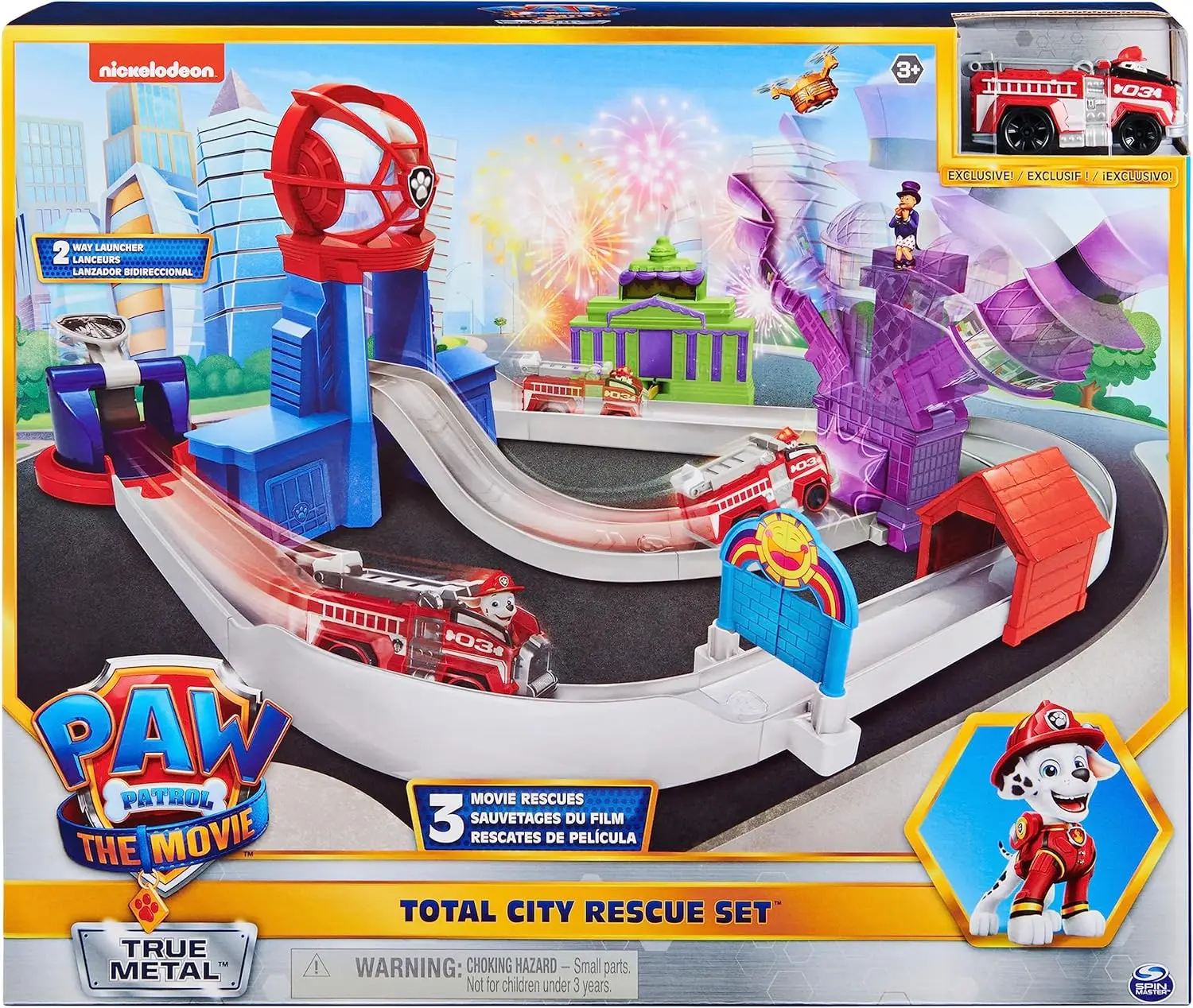 True Metal Total City Rescue Movie Track Set with Exclusive Marshall Vehicle, 1:55 Scale, Kids Toys for Ages 3 and up