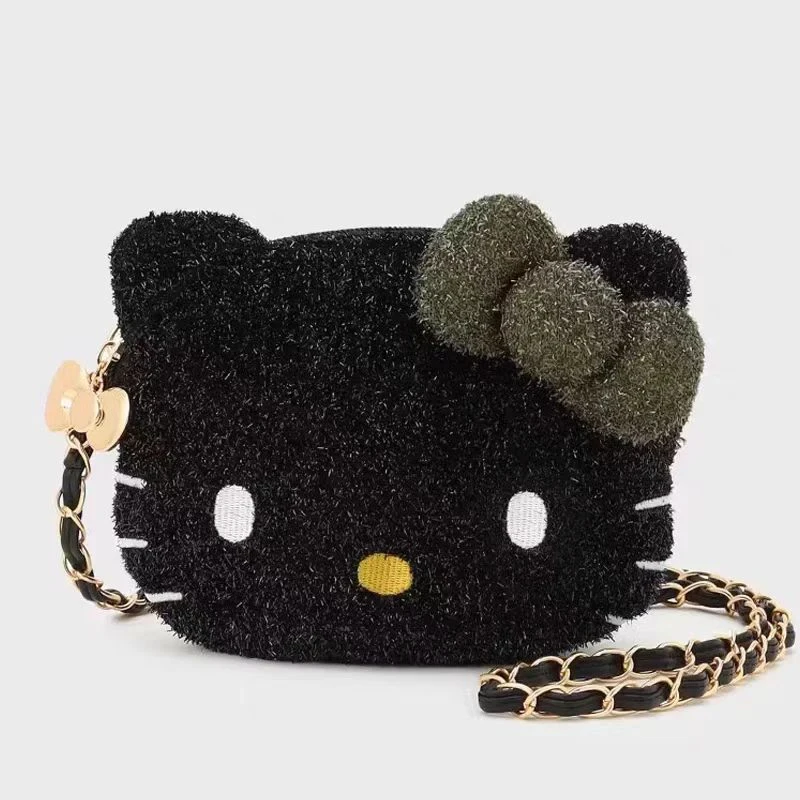 Sanrio Hallo Kitty Umhängetasche Cartoon Retro Kette Handtaschen weiche Mode lässig Mädchen Umhängetasche Plüsch Messenger Geldbörse