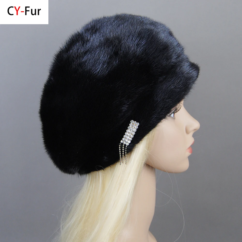 

2024 Hot Sale Imported Full Fur Mink Fur Hat Women's Winter Authentic Fur Cap New Elegant Fashion Style Female Warm Earmuffs