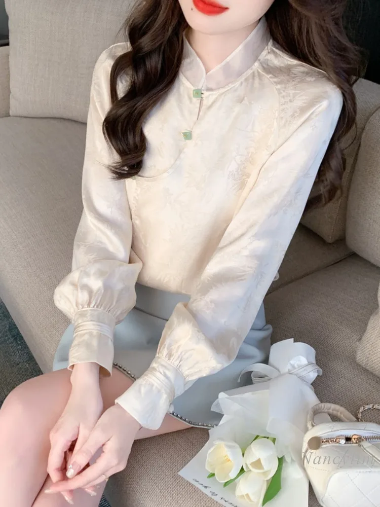 

New Chinese Style Han Clothing Improved Shirt Women's Spring 2024 New High-Grade Beautiful Buttons Blouse Long Sleeve Blusas Top