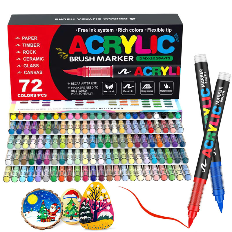  12 Colors Acrylic Paint Markers Soft Brush Tip Acrylic Markers Set Paint Pens for Wood Fabric Canvas Glass Canvas Rock Painting 