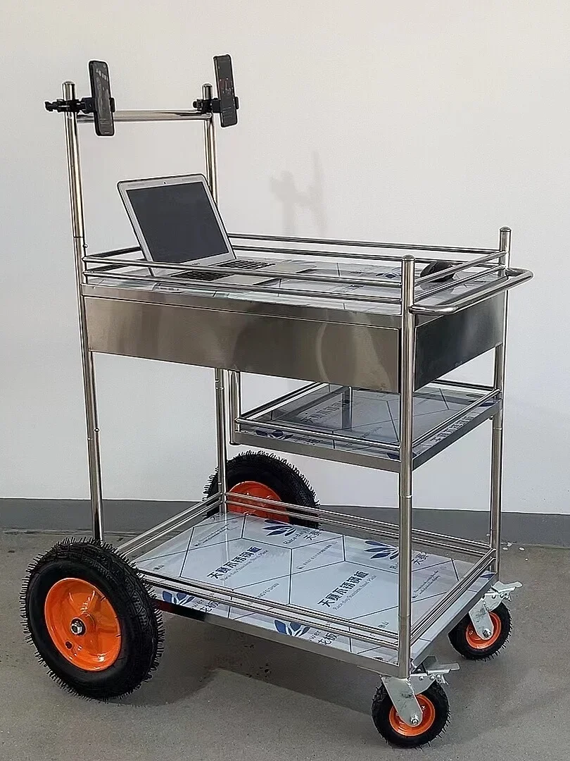 Stainless steel outdoor internet celebrity live streaming cart disassembly, portable display rack, stall cart, promotion table