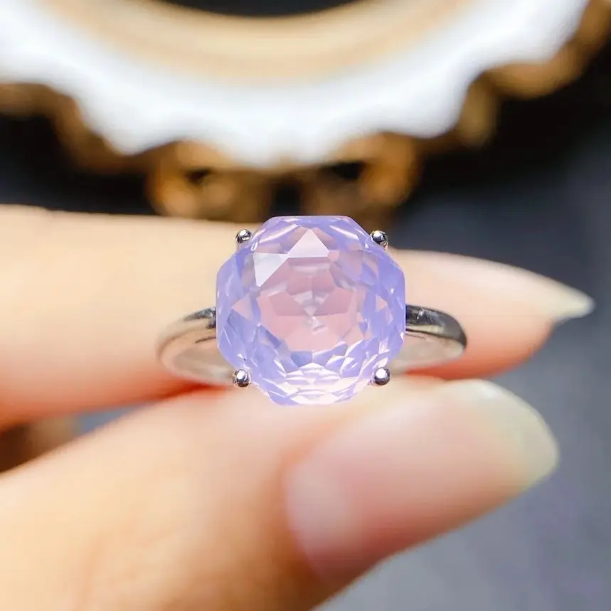 

Big Size 10mm Natural Lavender Amethyst Silver Ring Lavender Quartz Engagment Promise Ring Natural Purple Gemstone Rings