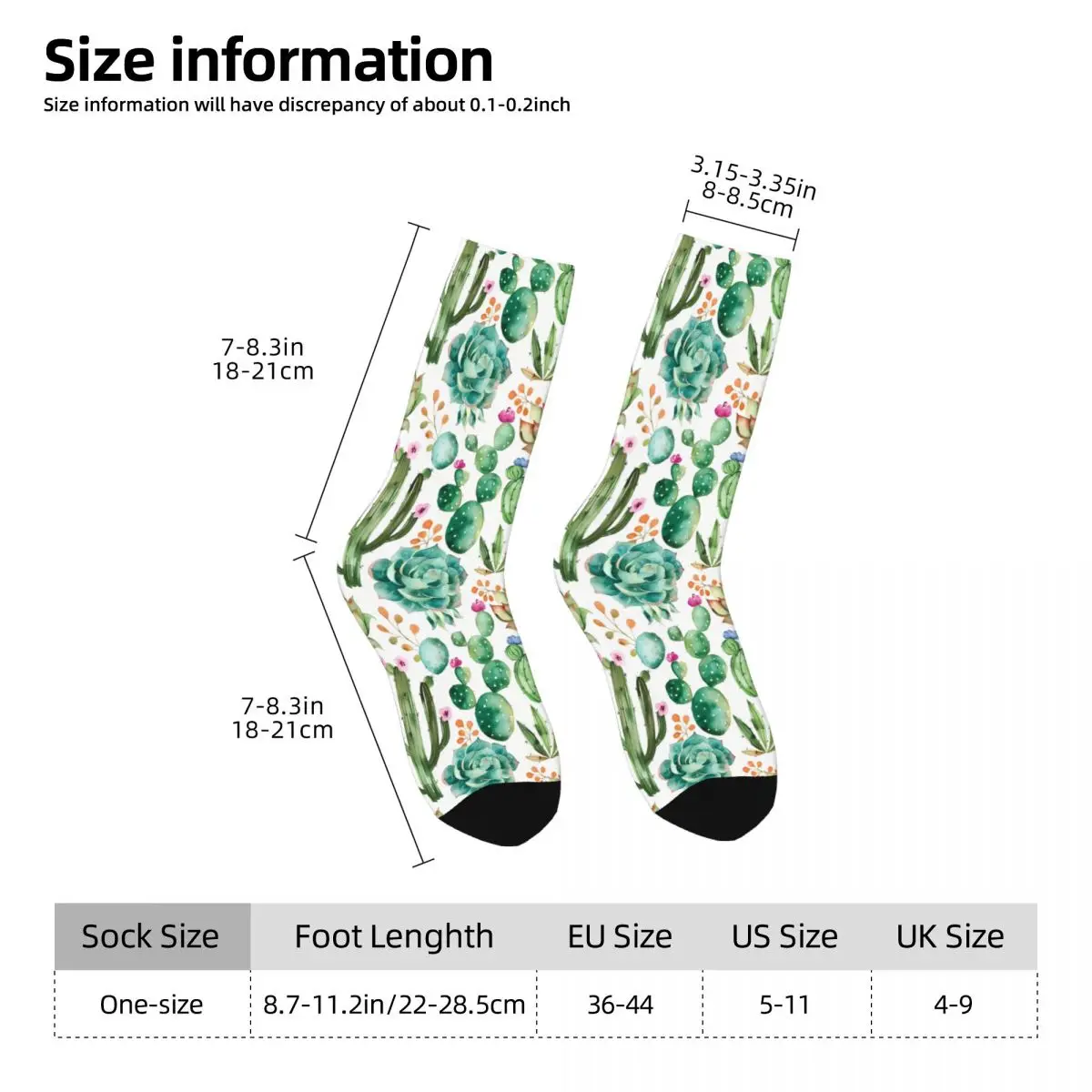 Watercolor Cactus Pattern Sock Printed Man Polyester