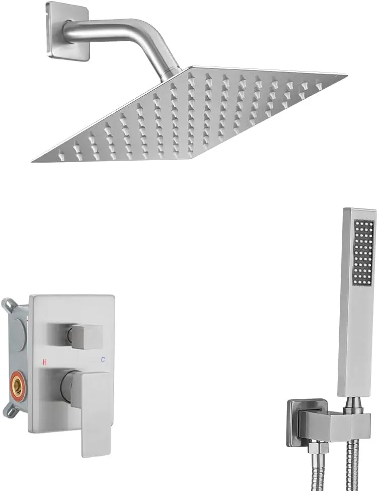 

Душевая система из матового никеля с 8-дюймовой тропическим душевой лейкой, ручным душем, клапаном и комплектом отделки для роскошной ванной комнаты