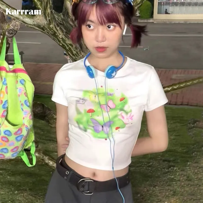 

Karrram Y2k Aesthetics Crop Tops 2000s Harajuku Graphic T Shirt Japanese Fairycore Tops Kawaii E-girls Cute Tee Shirts Sweet 90s