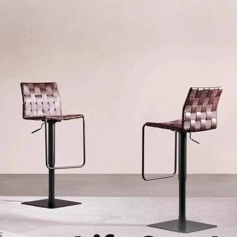 

Modern Adjustable Bar Stool Chair Swivel Brown Italian Minimalist Dining Chairs Designer Sturdy Sillas De Comedor Furniture
