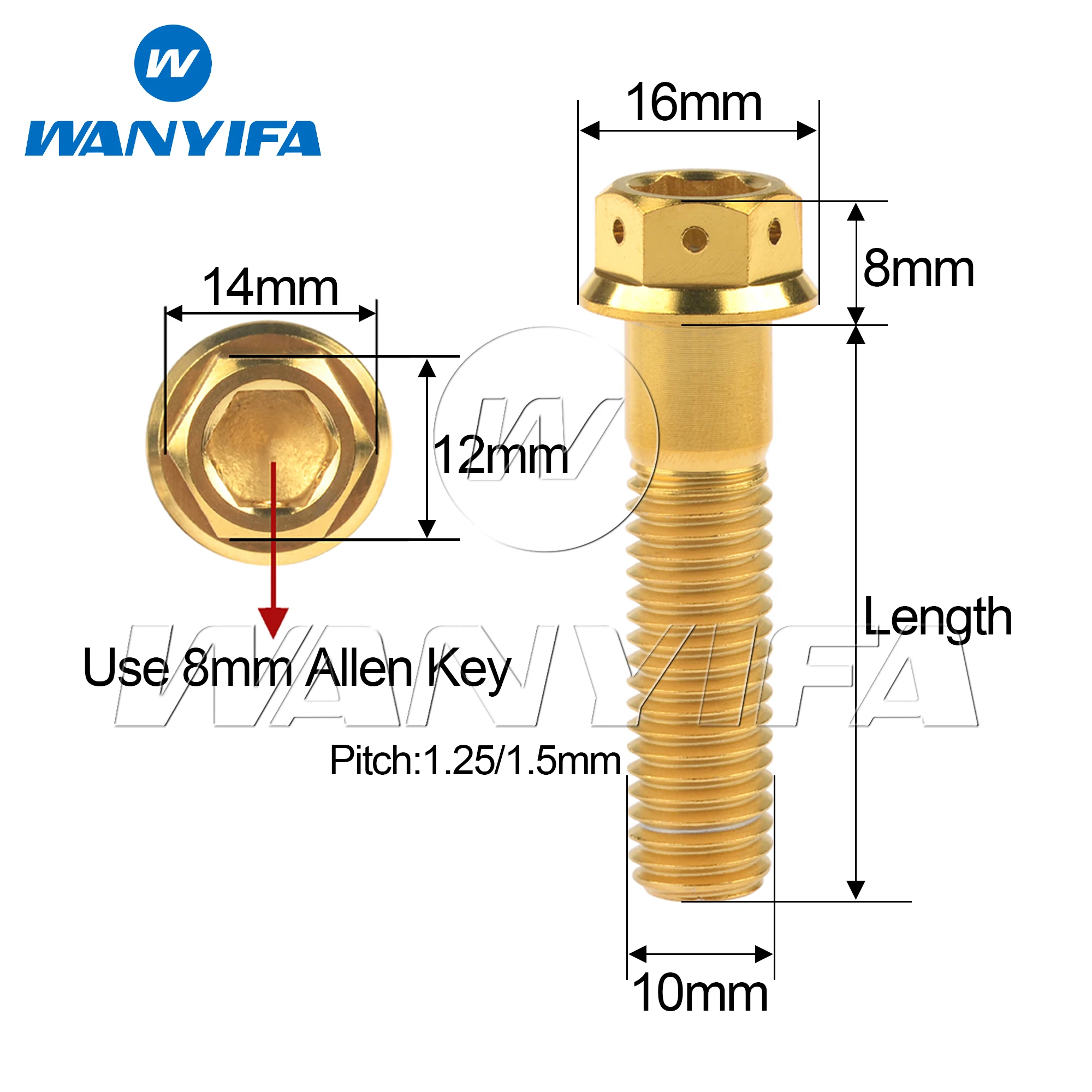 Wanyifa Titanium Bolt M10x20 25 30 35 40 45 50 55 60 65 70 75 80 85 90mm Flange with Drilled Holes Hex Head Screws Pitch1.25/1.5