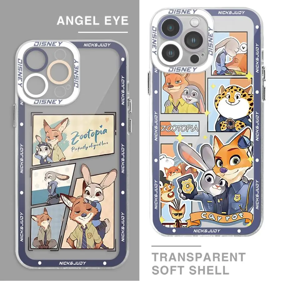 Disney Zootopia Phone Case for iPhone 14 16 Plus15 Pro Max 11 12 Mini 13 Pro Max SE 8 7 Plus XR X XS Max Clear Soft Shell