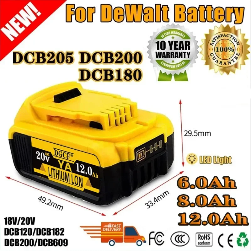 

20V 12.0Ah Lithium Battery for dewei power Tools DCB206 DCB184 rechargeable electric tool set 20v 12000mah Battery