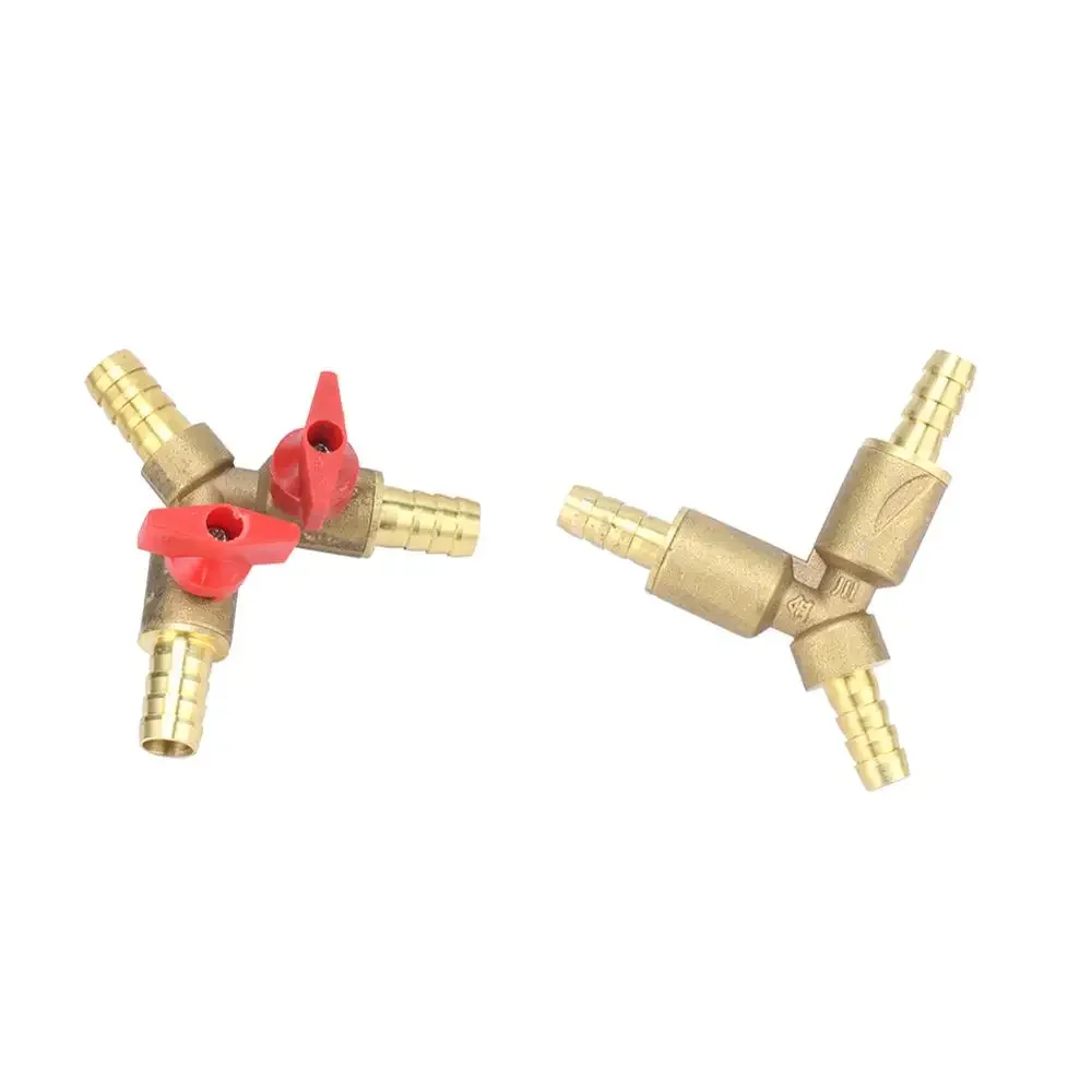 Adaptador de conector de conexión de tubo de válvula de bola de cierre de latón de tres vías en forma de Y de lengüeta de manguera de 8mm Y 10mm