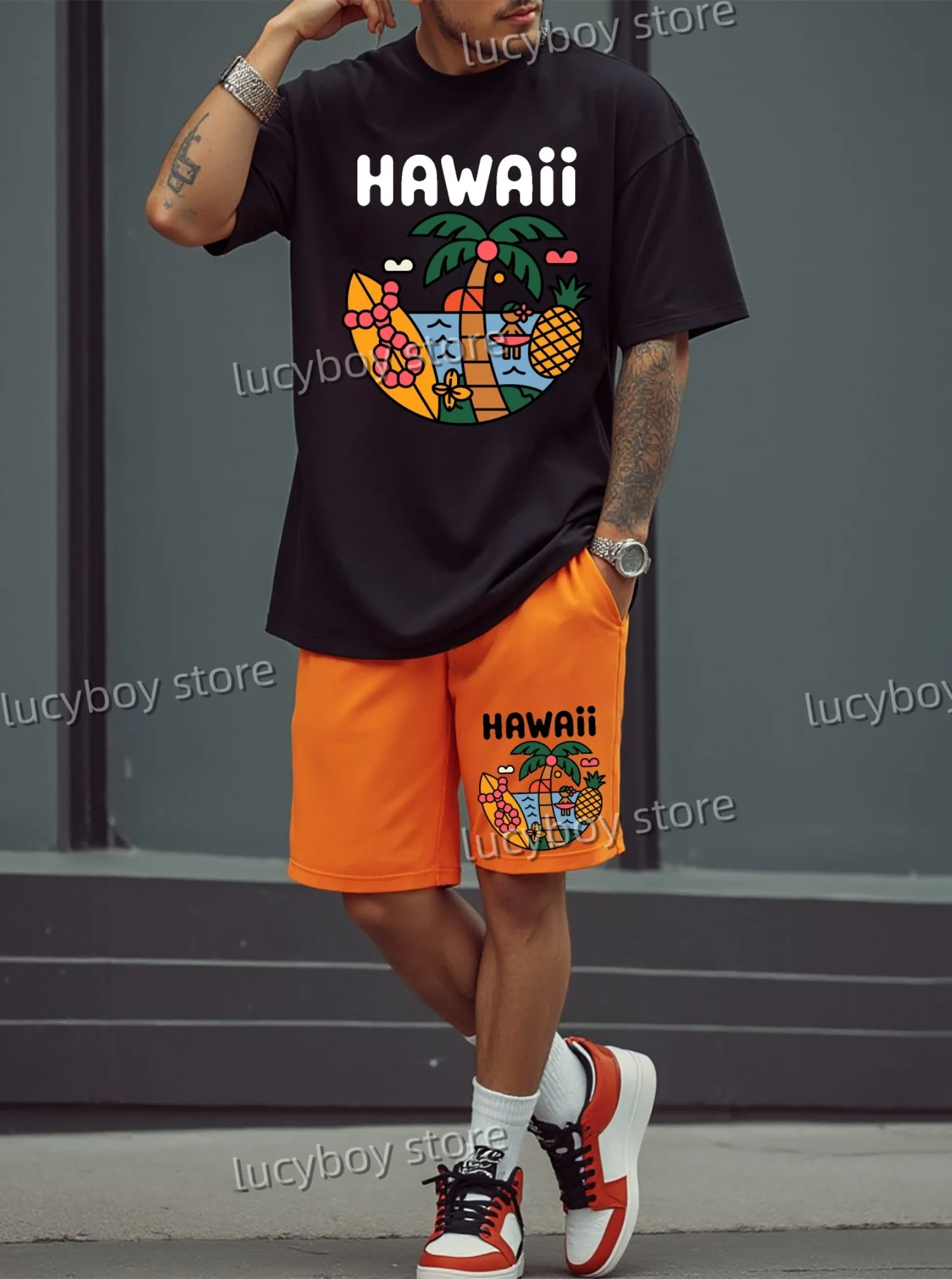 Conjunto de camiseta de manga corta de gran tamaño hawaiano para hombre, ropa de talla grande a la moda, conjunto de chándal para hombre, conjunto de ropa de verano de gran tamaño de 2 piezas