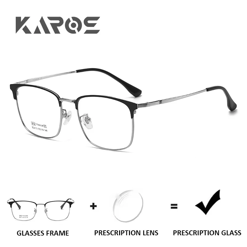 نظارات كارو من التيتانيوم النقي، نظارات طبية مربعة مضادة للضوء الأزرق لقصر النظر للرجال، نظارات بصرية تقدمية