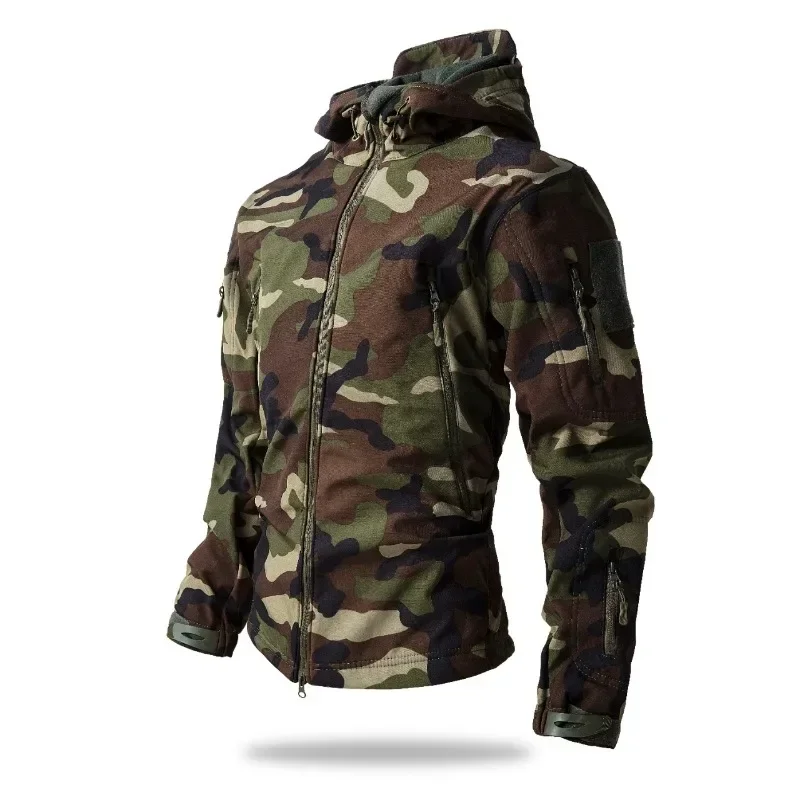 

New Outdoor Camouflage Jacket Men's Shark Skin Soft Shell Tactical Jackets Men Waterproof Fleece Hooded Coat Hunt Clothes Autumn