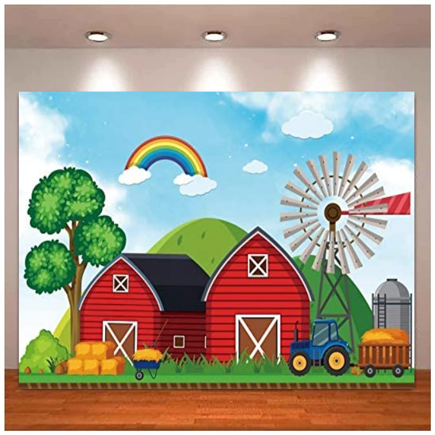 

Cartoon Red Farm Animals Photography Backdrop Red Barn Barnyard Background For Newborn Baby Shower Boys Birthday Party Poster