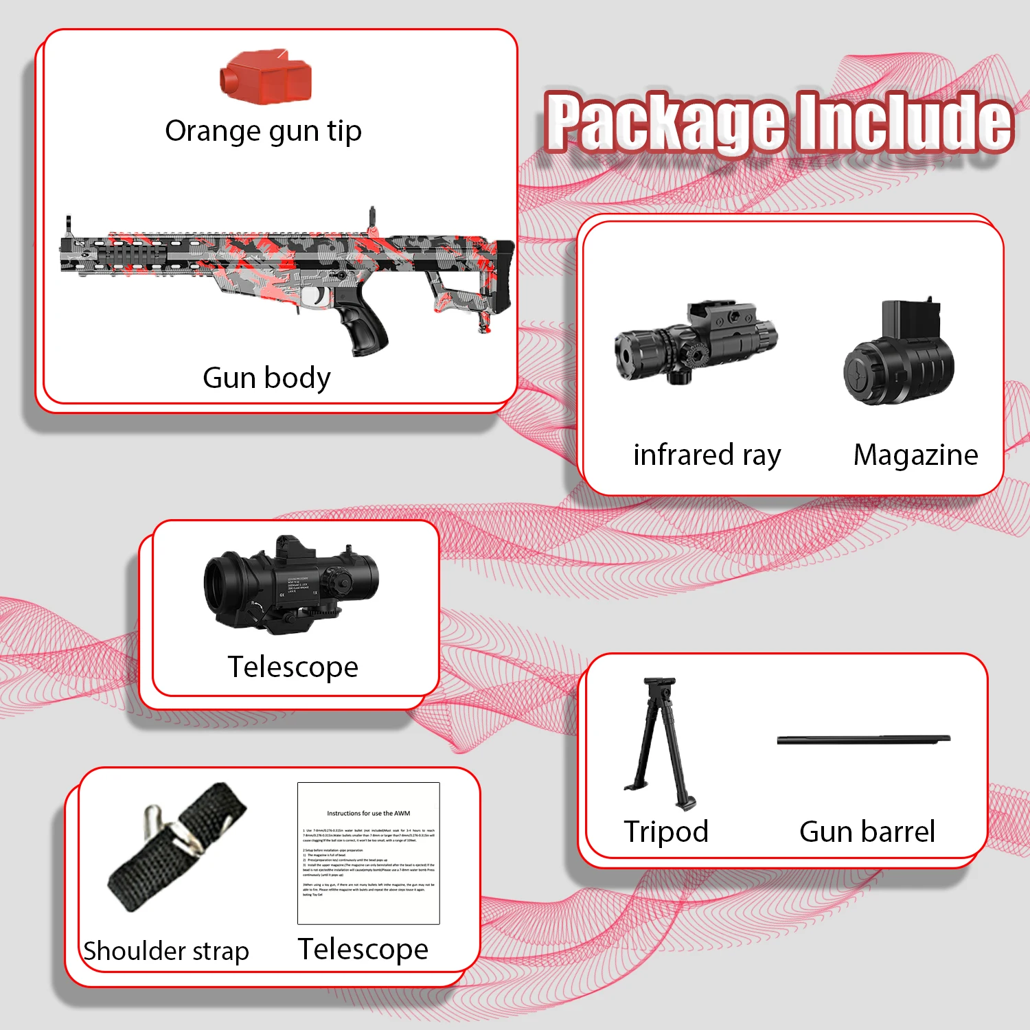 Gel Ball Blaster-geweer, rood tactisch lichaam, elektrisch USB oplaadbaar, dubbele automatische handmatige schakelaar, perfect cadeau voor Kerstmis