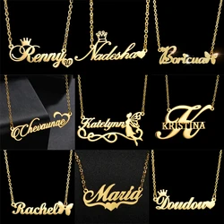 Acheerup Fashion Customized Names Stainless Steel Necklace Personalized Letters Heart Zircon Frosted Pendant Women Jewelry Gift