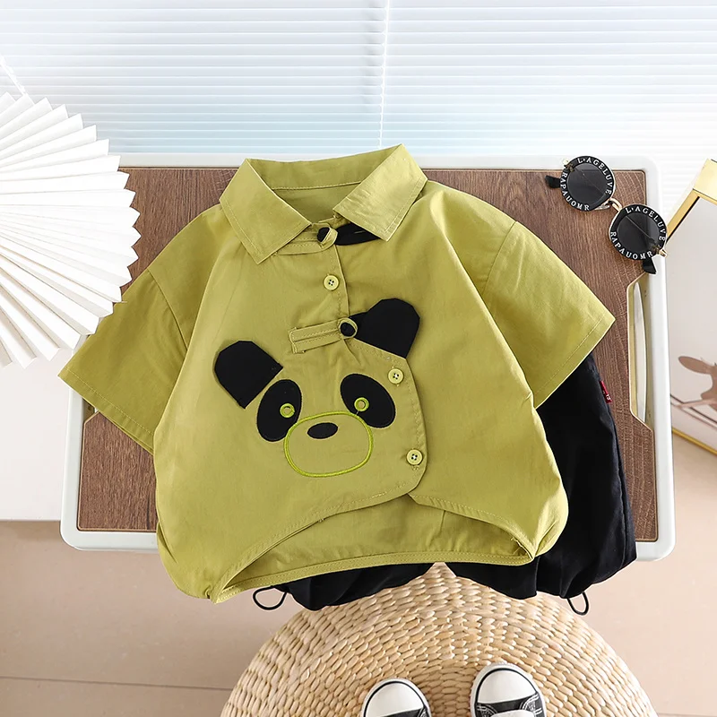 Children Cotton Out Clothes Summer Baby Boys Cartoon Panda Shirt Shorts 2Pcs/Set Infant Kid Fashion Toddler Tracksuits Outwear