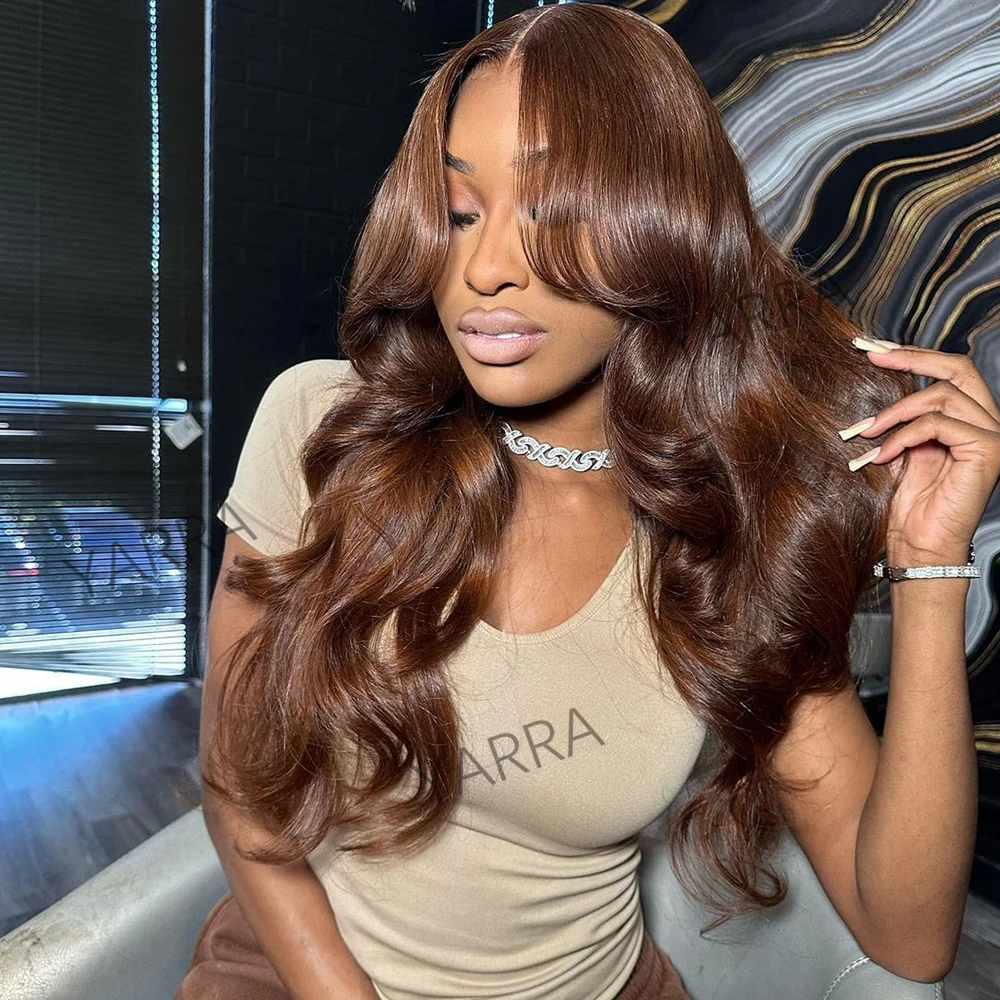 Chocolate Brown Body Wave 13x6 HD Lace Front Wig Transparent Lace Frontal Wig Human Hair Preplucked Colored Human Hair Wigs 180%