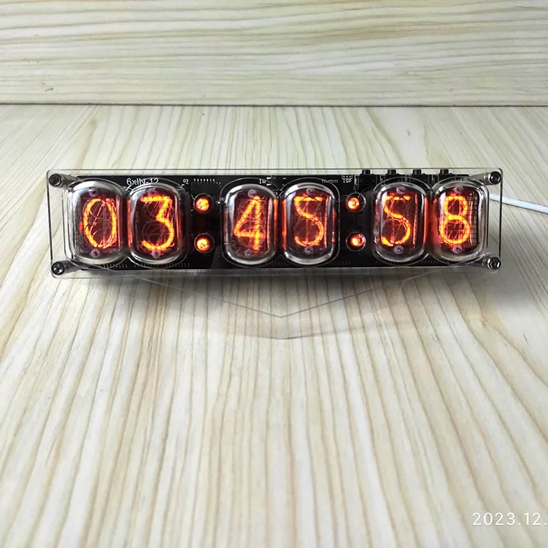 GHXAMP 6-bit IN-12 Glow Tube Clock IN12 Nixie Clock Base Gift Computer Desktop Accessories Advanced Version DC5V