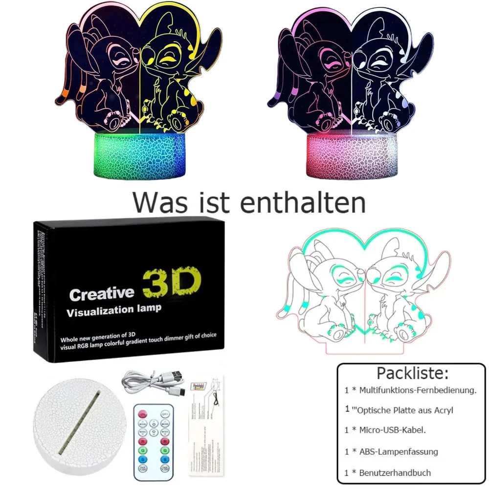 Lilo & Stitch Luce notturna a due colori Illusion LED Casa Decorazione per bambini Camera da letto con luce Remotenight Regalo di San Valentino