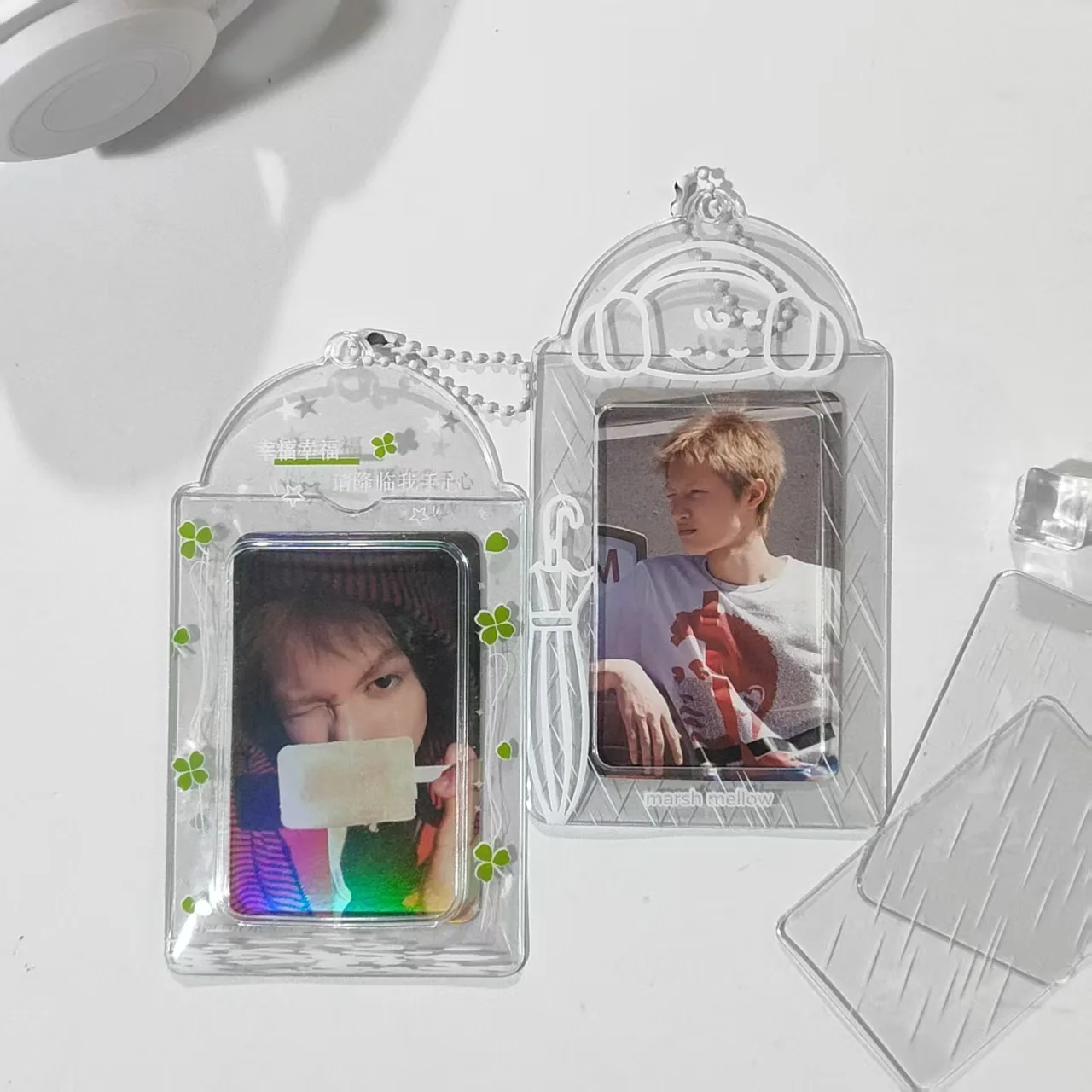 2pcs Clear Card Holder Raindrop Clover Umbrella Photocard ID Photo Protector Girl Kpop Photo Display Card Pouch Pendant